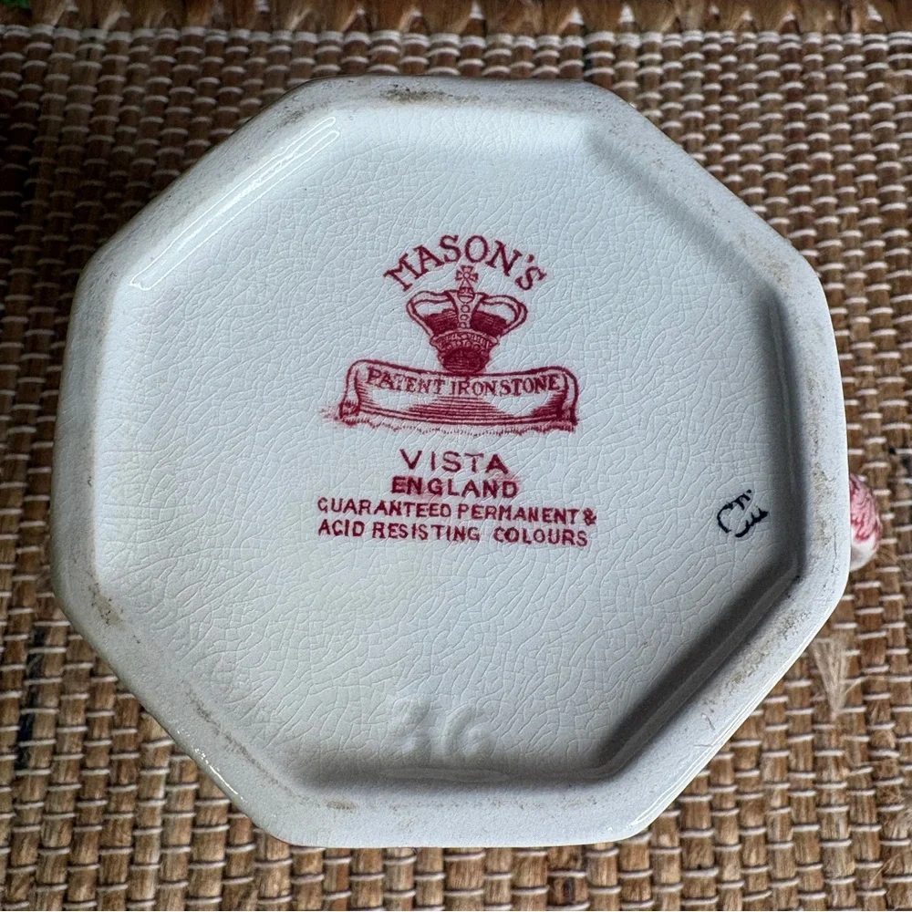 Vintage Mason's Ironstone England Vista Pink Red Transferware Creamer Pitcher